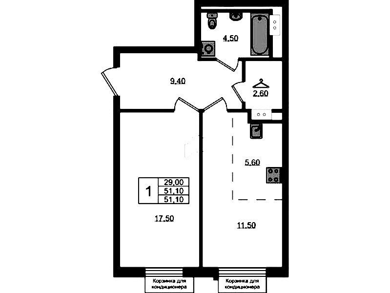 1-комнатная квартира 51.1 м², 2/8 эт., ЖК «Курортный квартал»